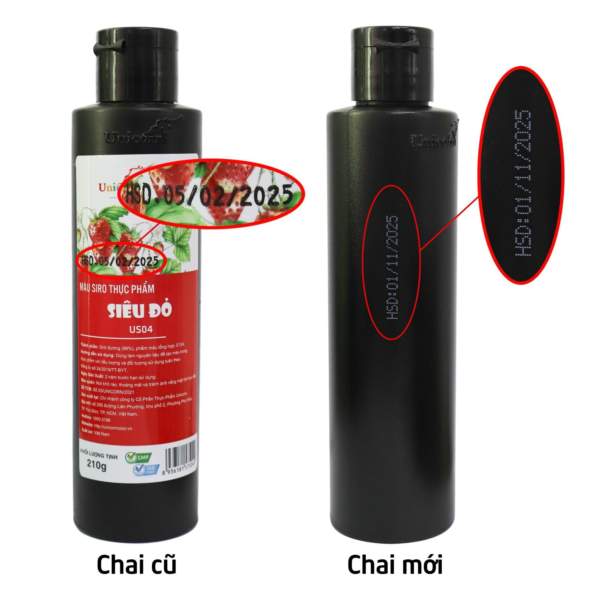 chai siro unicorn cũ và mới 