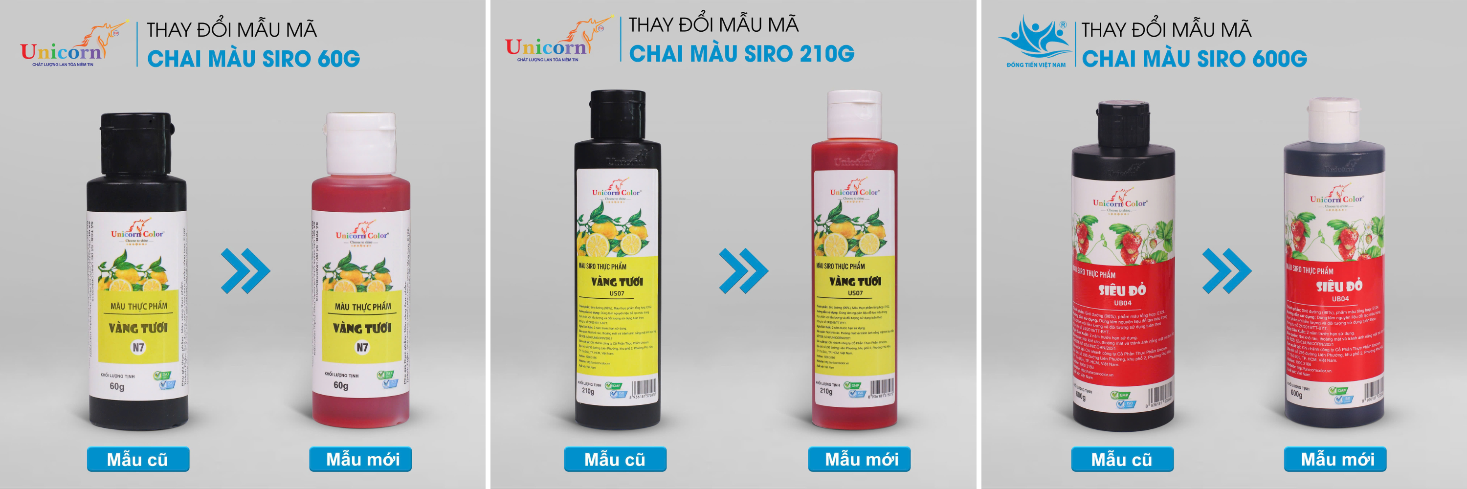 chai màu siro unicorn 210g 600g 60g