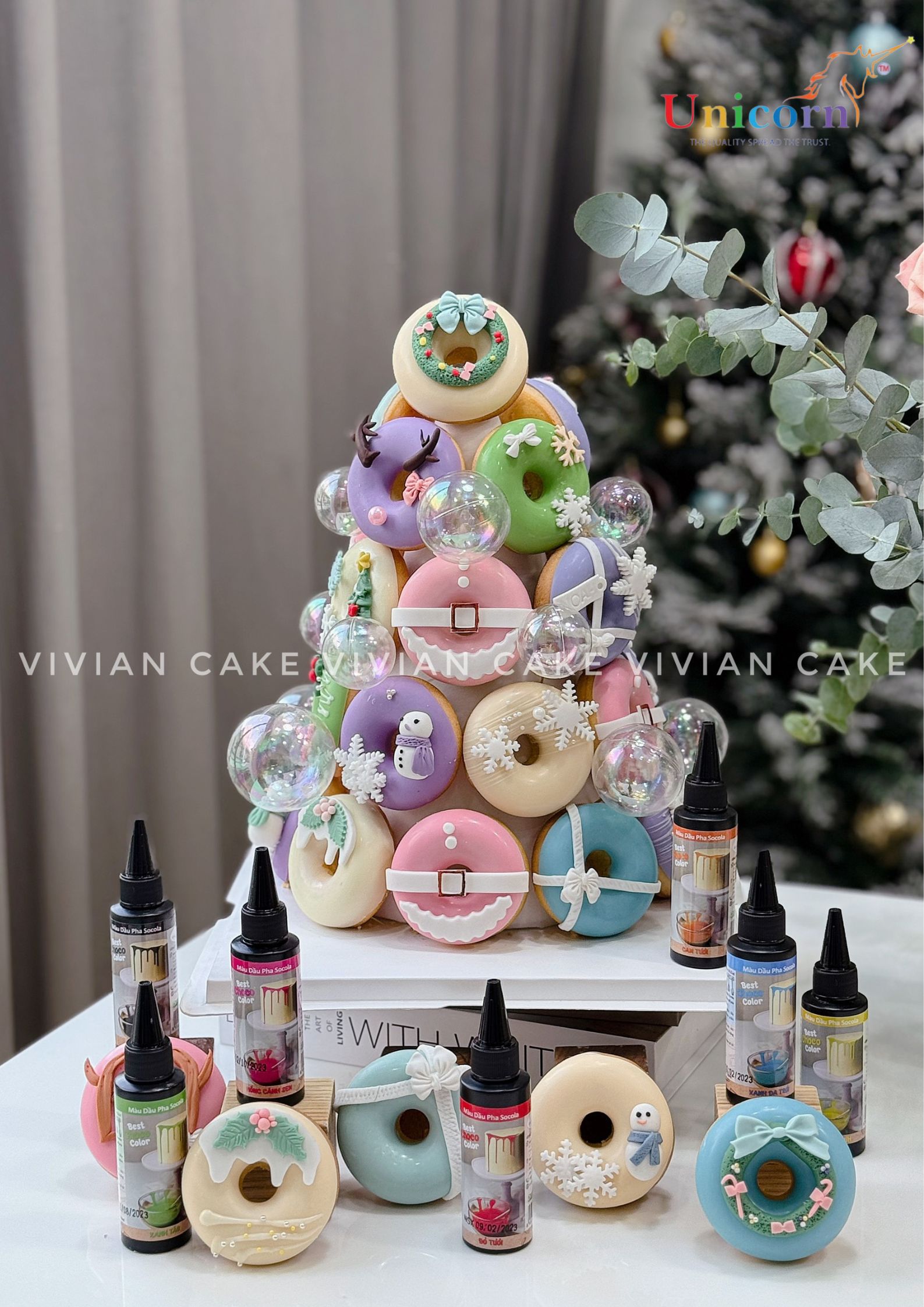 Trang trí bánh Donuts chủ đề giáng sinh